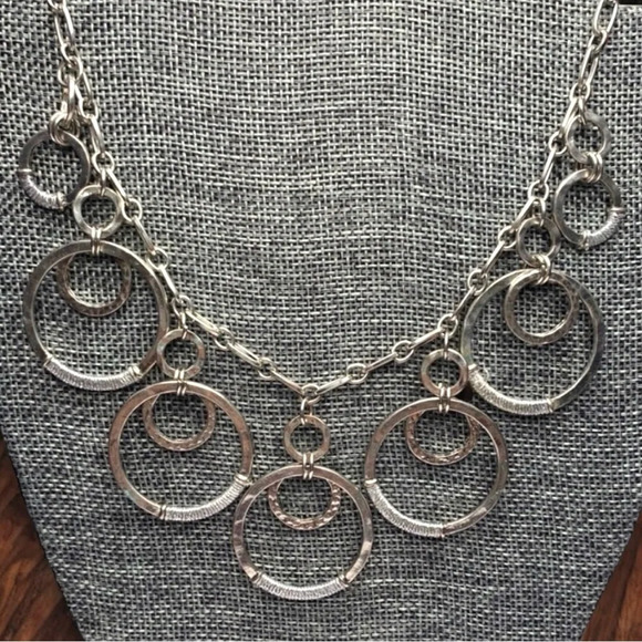 Wrapped Metal Layered Circles Statement Necklace - Boho Vintage Silver-Tone - Picture 4 of 7